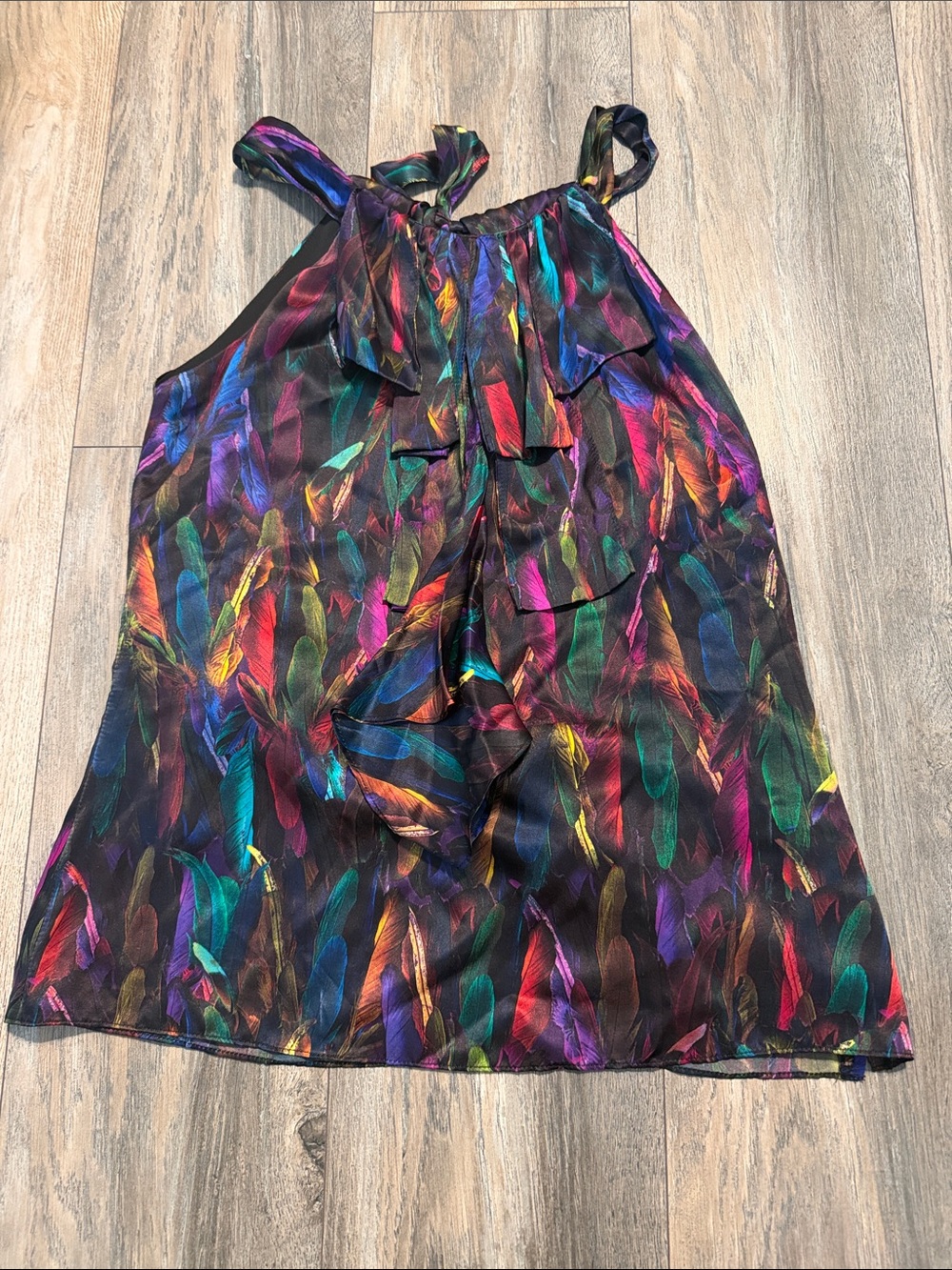Milly of New York 100%Silk Multicolor Feather-Print made in USA